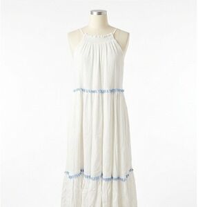 Rachel Zoe Gauze Ruffle Dress 8 Boho Tassels Resort Coastal Summer Vacation Maxi